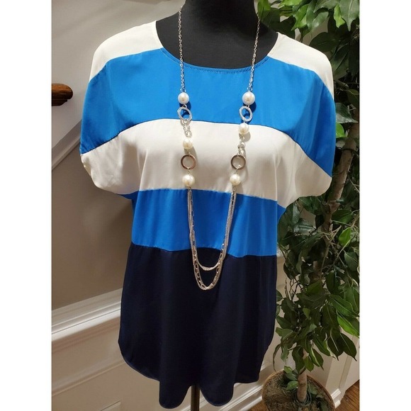 Vince Camuto Women's Multicolor Polyester Round Neck Short Sleeve Casual Shirt 4 - Picture 2 of 10